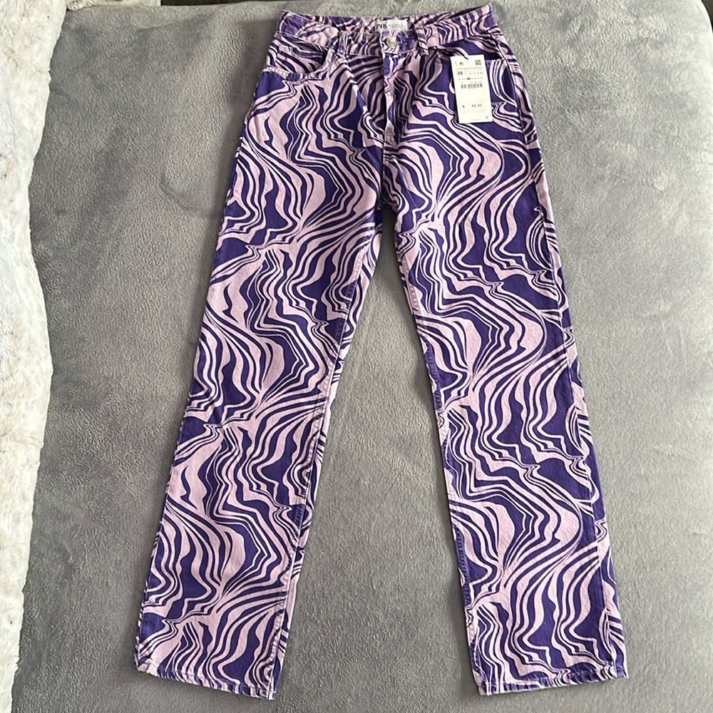Zara High Rise Printed Jeans NWT